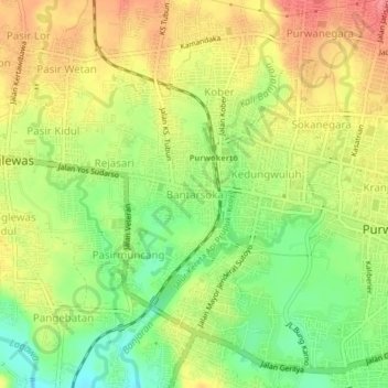 Carte topographique Bantarsoka, altitude, relief