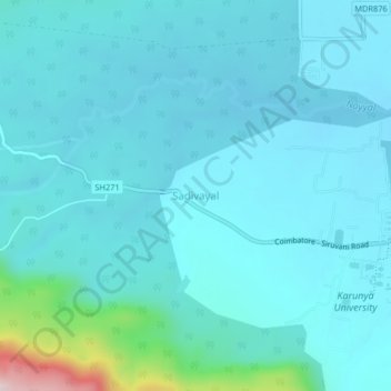 Carte topographique Sadivayal, altitude, relief