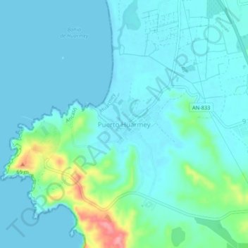 Carte topographique Puerto Huarmey, altitude, relief