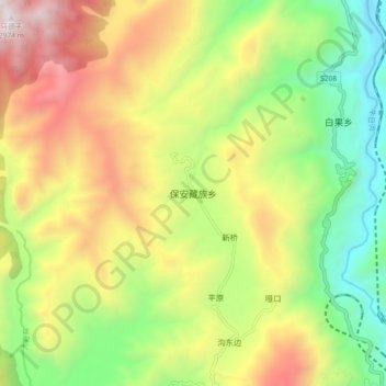 Carte topographique 保安藏族乡, altitude, relief