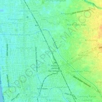Carte topographique Jati Baru, altitude, relief