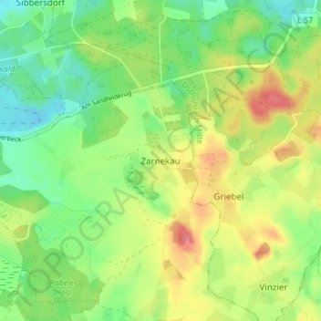 Carte topographique Zarnekau, altitude, relief