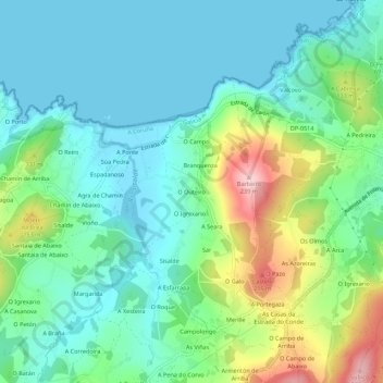 Carte topographique O Outeiro, altitude, relief