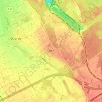 Carte topographique Ellen, altitude, relief