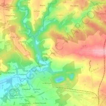 Carte topographique Razac, altitude, relief