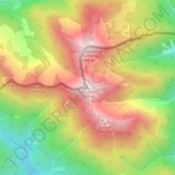 Carte topographique Kreuzkopf, altitude, relief