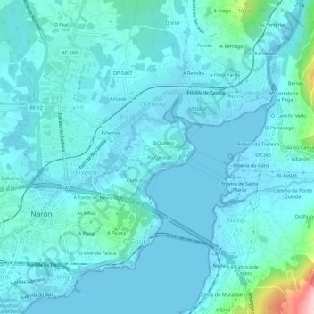 Carte topographique As Covas, altitude, relief