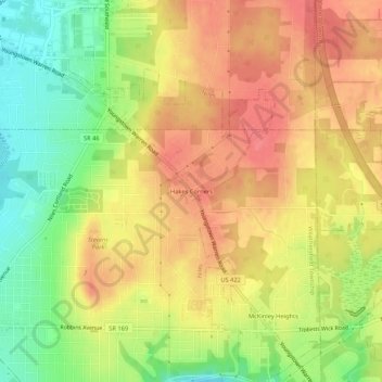 Carte topographique Hakes Corners, altitude, relief
