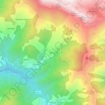 Carte topographique Ḷḷanuces, altitude, relief