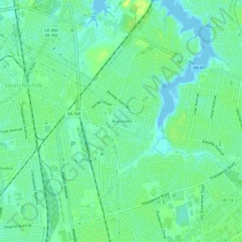 Carte topographique Riverdale, altitude, relief