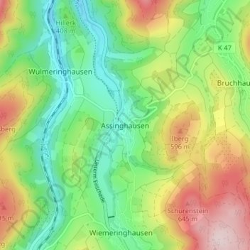 Carte topographique Assinghausen, altitude, relief