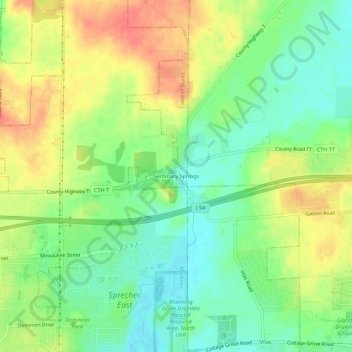 Carte topographique Seminary Springs, altitude, relief