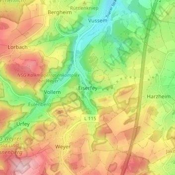 Carte topographique Eiserfey, altitude, relief