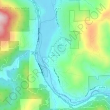 Carte topographique Miranda, altitude, relief