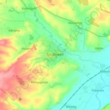Carte topographique Nottinghamshire, altitude, relief