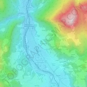 Carte topographique Primesberg, altitude, relief
