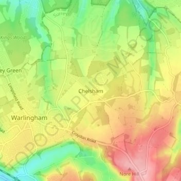 Carte topographique Chelsham, altitude, relief