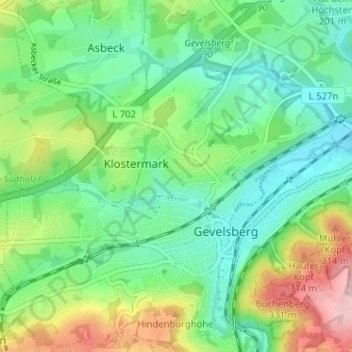Carte topographique Börkey, altitude, relief