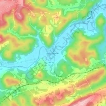 Carte topographique Lake Shawnee, altitude, relief