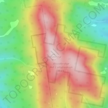 Carte topographique Woodbridge Hill, altitude, relief