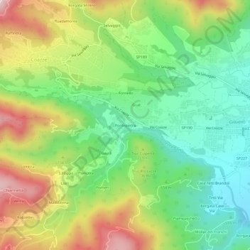 Carte topographique Pontepietra, altitude, relief