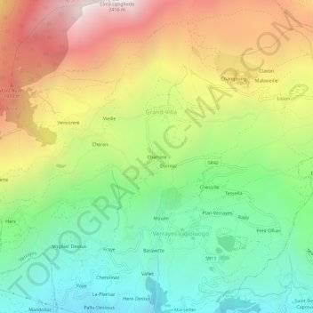 Carte topographique Charrere, altitude, relief
