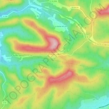 Carte topographique Les Hautes Valettes, altitude, relief