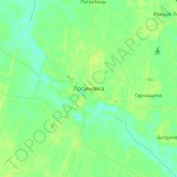 Carte topographique Лосиновка, altitude, relief