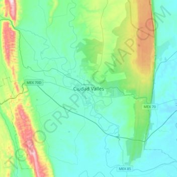 Carte topographique Ciudad Valles, altitude, relief
