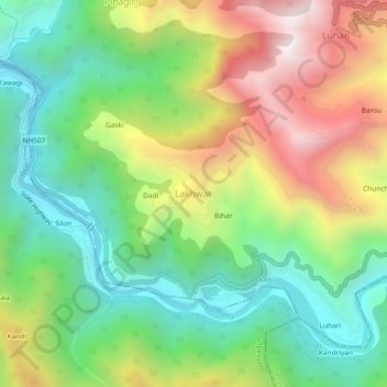 Carte topographique Lakhwar, altitude, relief