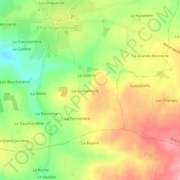 Carte topographique Le Bougneuf, altitude, relief