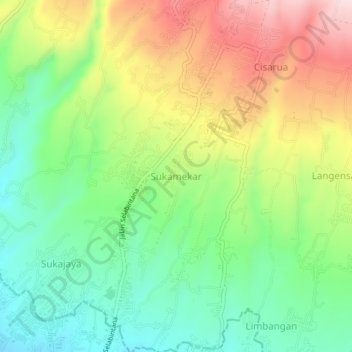 Carte topographique Sukamekar, altitude, relief