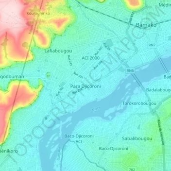 Carte topographique Para Djicoroni, altitude, relief