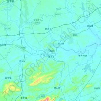 Carte topographique 上高县, altitude, relief