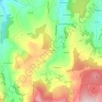 Carte topographique Rouchaube-Bas, altitude, relief