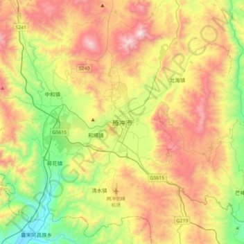 Carte topographique Tengchong, altitude, relief