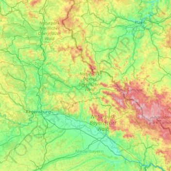 Carte topographique Landkreis Cham, altitude, relief