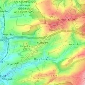 Carte topographique Numborn, altitude, relief