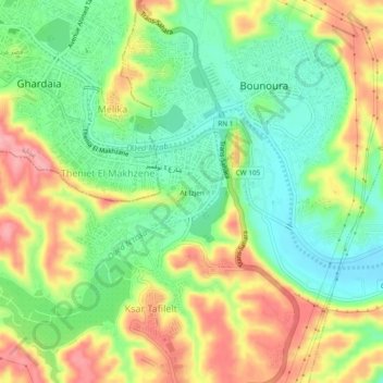 Carte topographique At Izjen, altitude, relief