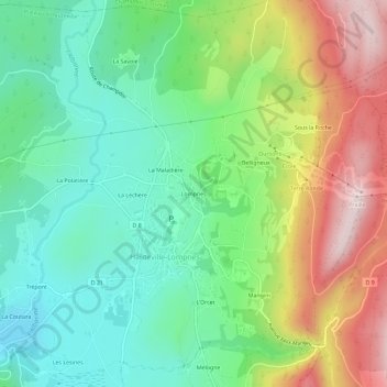 Carte topographique Lompnes, altitude, relief