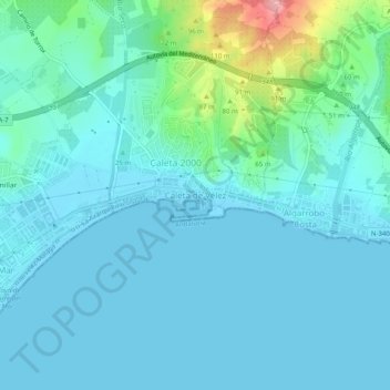 Carte topographique Caleta de Vélez, altitude, relief