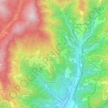 Carte topographique Pitornecca Alta, altitude, relief