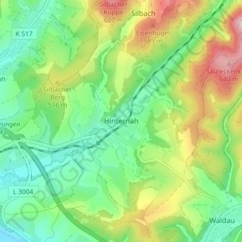 Carte topographique Hinternah, altitude, relief