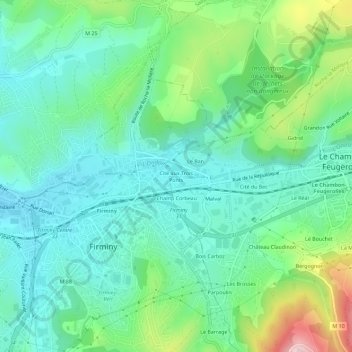 Carte topographique Cité aux Trois Ponts, altitude, relief