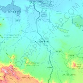 Carte topographique Ouanaminthe, altitude, relief