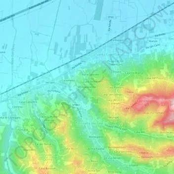 Carte topographique Monteceresino, altitude, relief