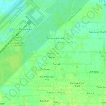 Carte topographique Beringin, altitude, relief