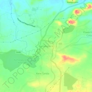 Carte topographique Kamalapura, altitude, relief