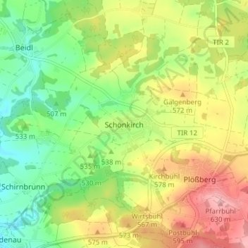 Carte topographique Schönkirch, altitude, relief