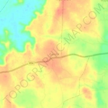 Carte topographique Ganda, altitude, relief